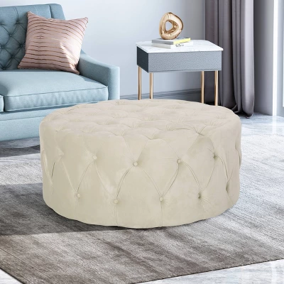 Orla Modern Glam Round Ottoman - Christopher Knight Home 1 Orla Modern Glam Round Ottoman - Christopher Knight Home