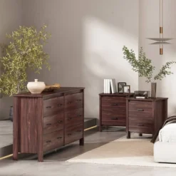 3pc Olimont Contemporary Double Dresser And Nightstand Set Walnut - Christopher Knight Home -Furniture Promotion Series GUEST fd0de9dd 9b39 48b9 9dc9 5012648bc3cc