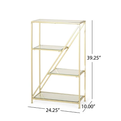 Kokesh Modern Glam Tempered Glass 3 Shelf Asymmetrical Bookcase Gold - Christopher Knight Home 8 Kokesh Modern Glam Tempered Glass 3 Shelf Asymmetrical Bookcase Gold - Christopher Knight Home - Image 8