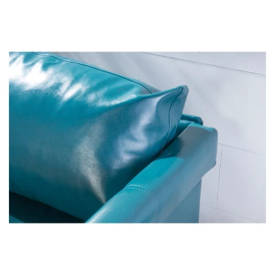 Bellerose Faux Leather Settee - Teal - Christopher Knight Home 2 Bellerose Faux Leather Settee - Teal - Christopher Knight Home - Image 2